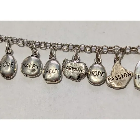 Sterling Silver Charm Bracelet 16 Inspirational Charms Lobster Clasp Size 7 - Picture 14 of 16